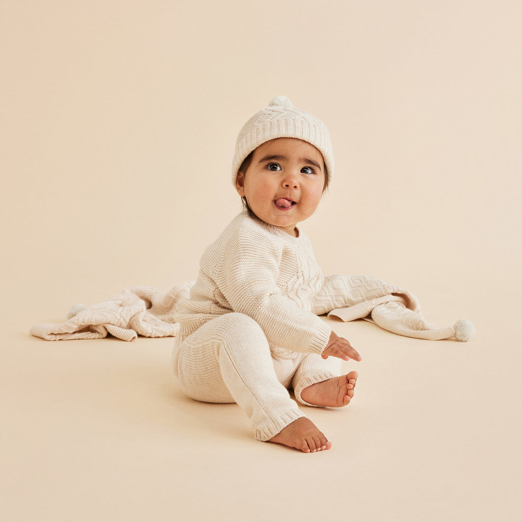 Knitted Cable Hat - Sand Melange