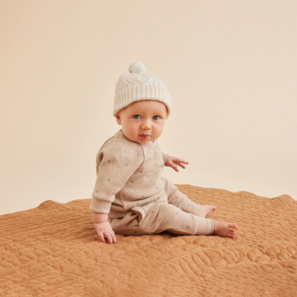 Knitted Cable Hat - Sand Melange