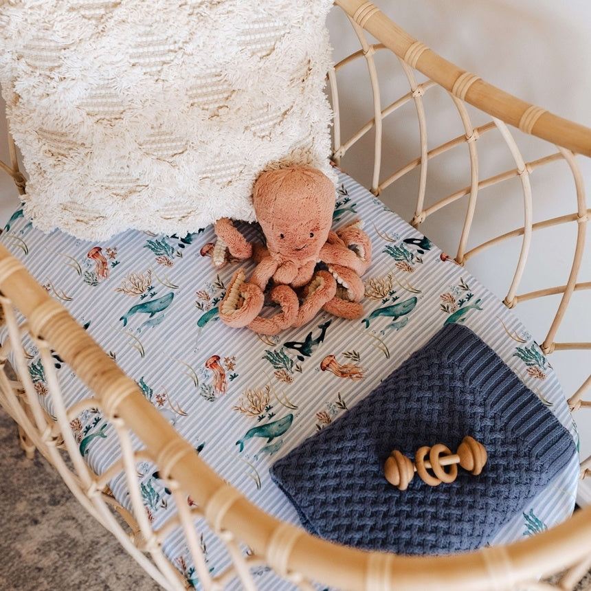 Snuggle Hunny Bassinet Sheet/Change Pad Cover - Whale
