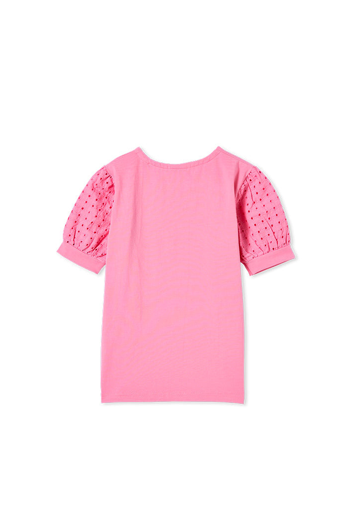 Milky Baby Pink Broderie Sleeve Tee - Begonia