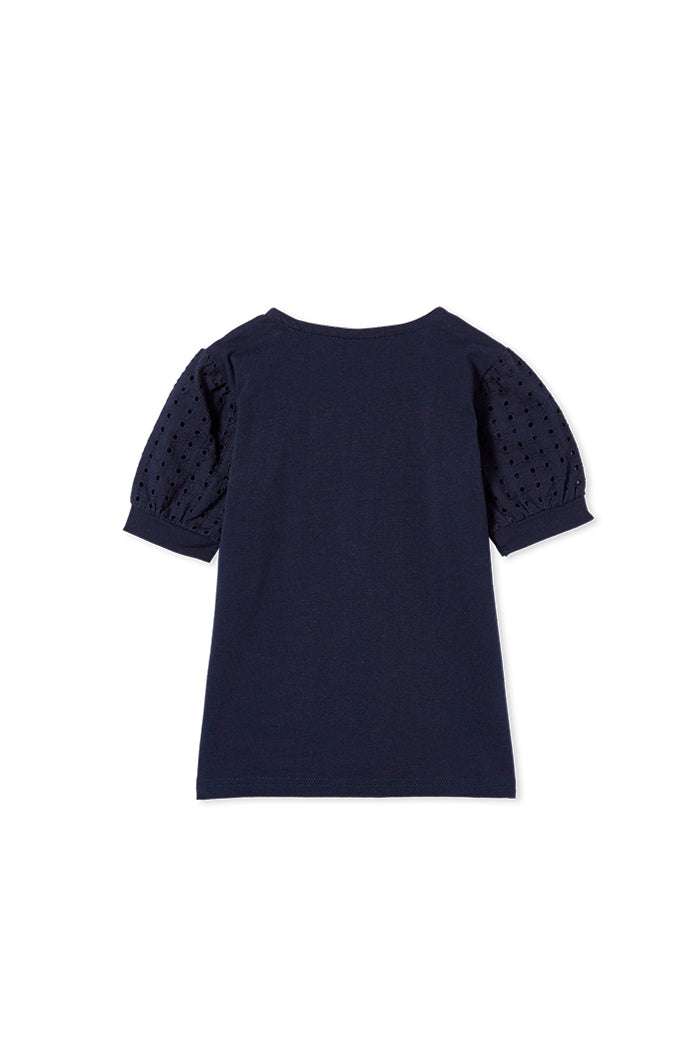 Milky Baby Navy Broderie Sleeve Tee