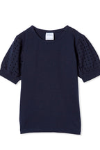 Milky Baby Navy Broderie Sleeve Tee