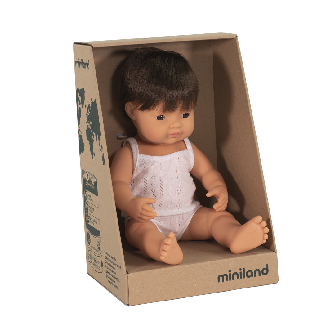 Miniland Anatomically Correct Baby Doll Caucasian Boy Brunette, 38 cm