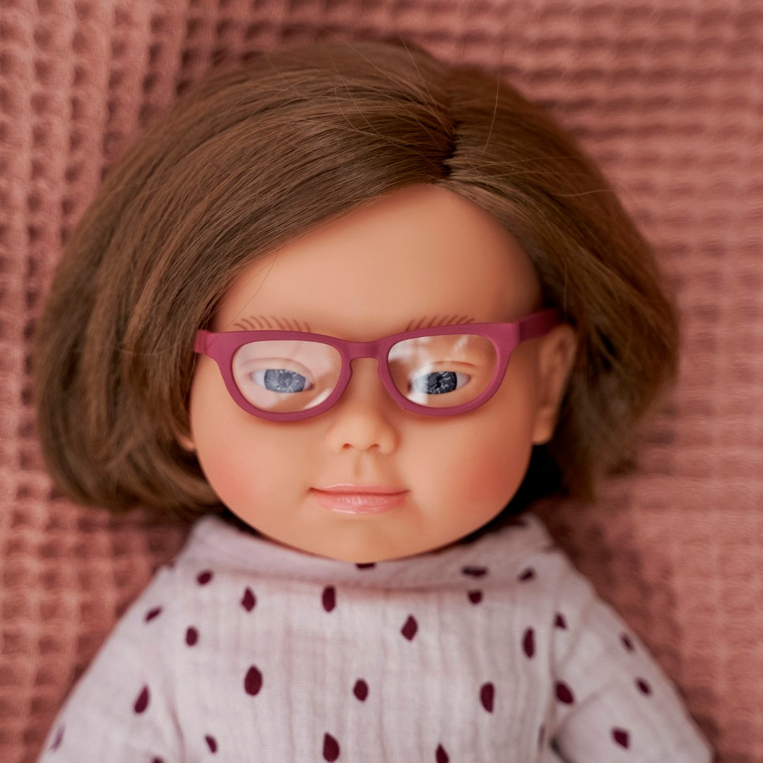 Miniland Anatomically Correct Baby Doll Down Syndrome Caucasian Girl with Glasses, 38 cm