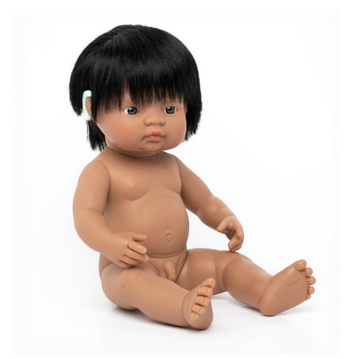 Miniland Anatomically Correct Baby Doll Latin American Boy with Hearing Implant, 38 cm