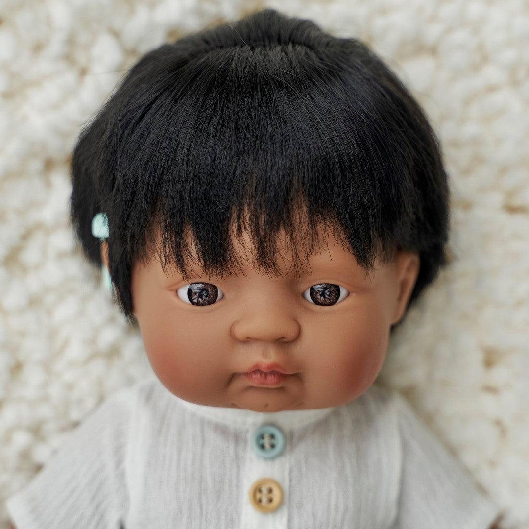 Miniland Anatomically Correct Baby Doll Latin American Boy with Hearing Implant, 38 cm