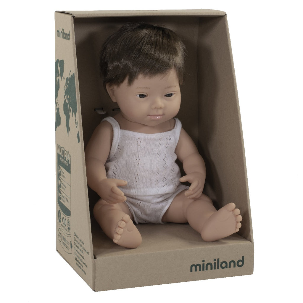 Miniland Anatomically Correct Baby Doll Caucasian Down Syndrome Boy, 38 cm