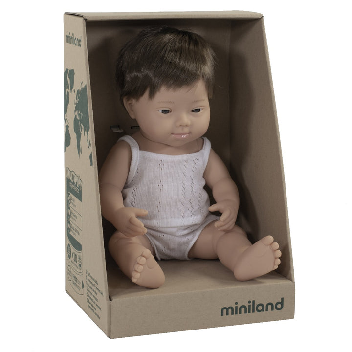 Miniland Anatomically Correct Baby Doll Caucasian Down Syndrome Boy, 38 cm
