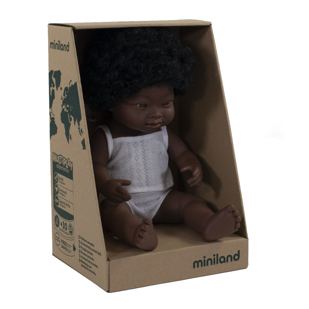 Miniland Anatomically Correct Baby Doll African Down Syndrome Girl, 38 cm
