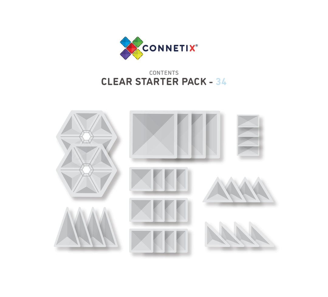 Connetix Tiles - 34 Piece Starter Set | Clear