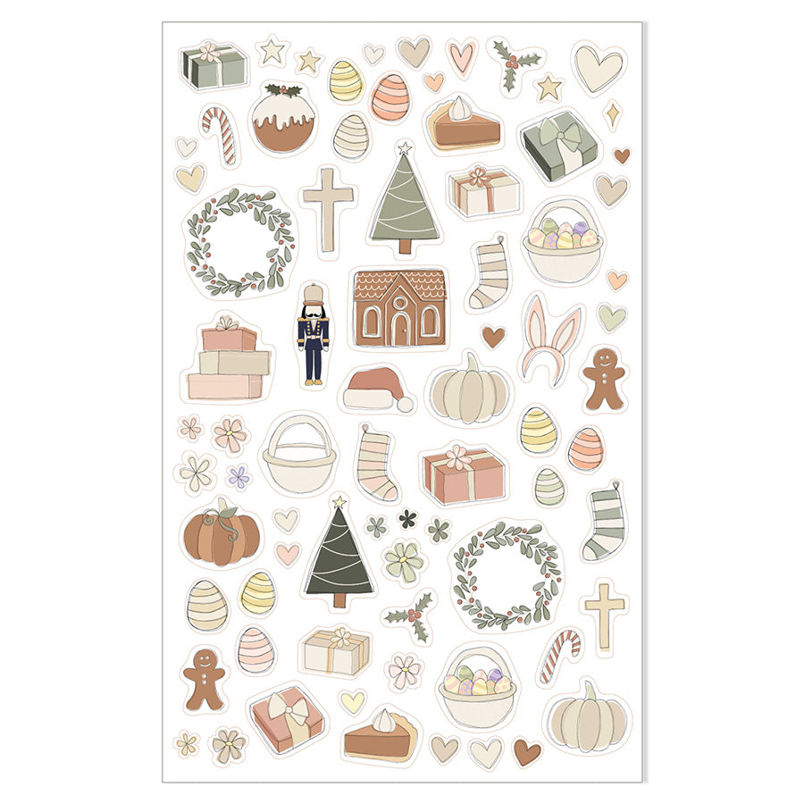Illustrated Stickers Set | Celebrations + Holidays | 2 Sheets