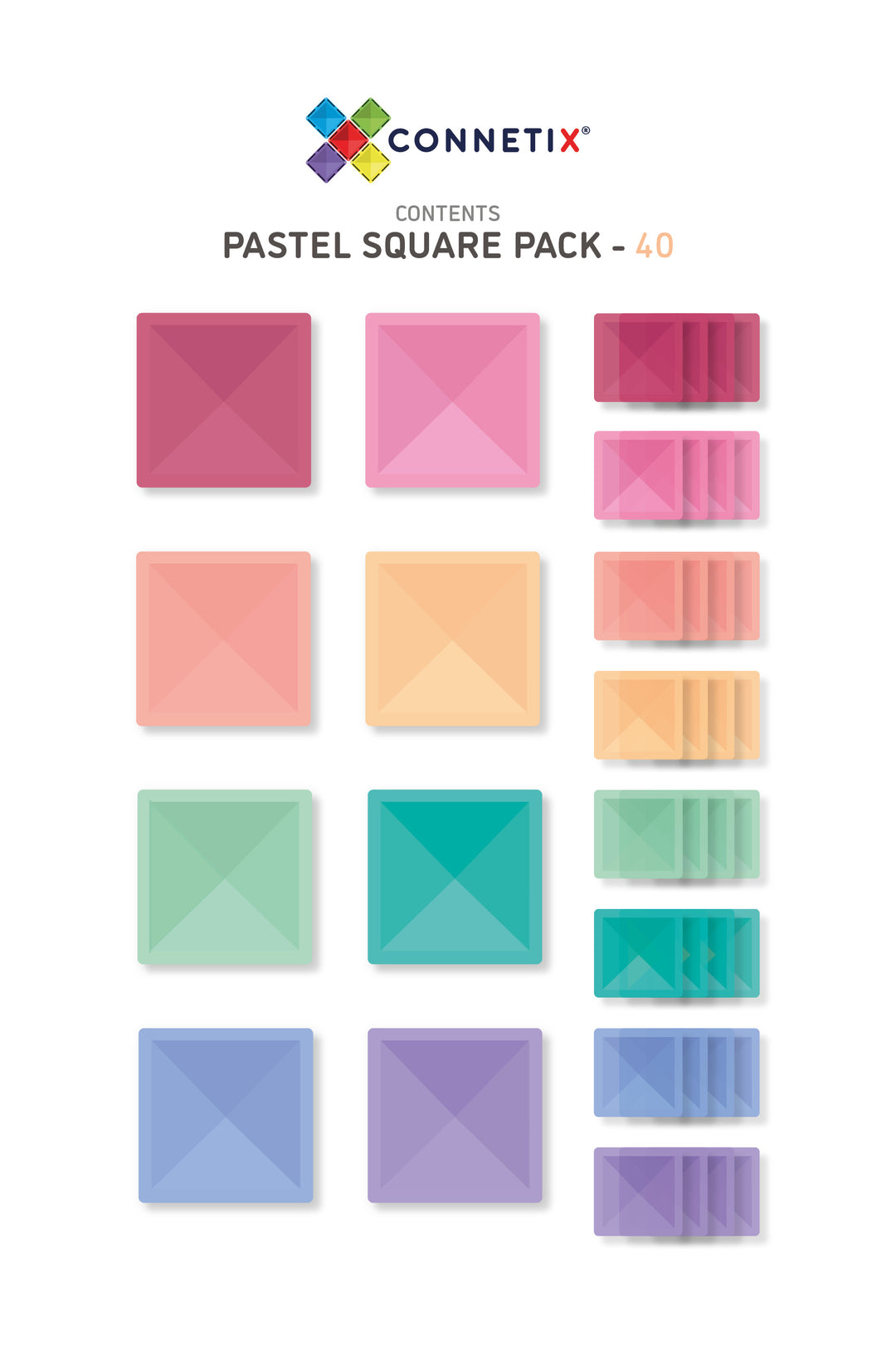 Connetix Tiles - 40 Piece Square Set | Pastel