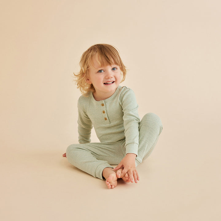 Wilson and Frenchy Organic Stripe Rib Henley Pyjamas - Deep Sea