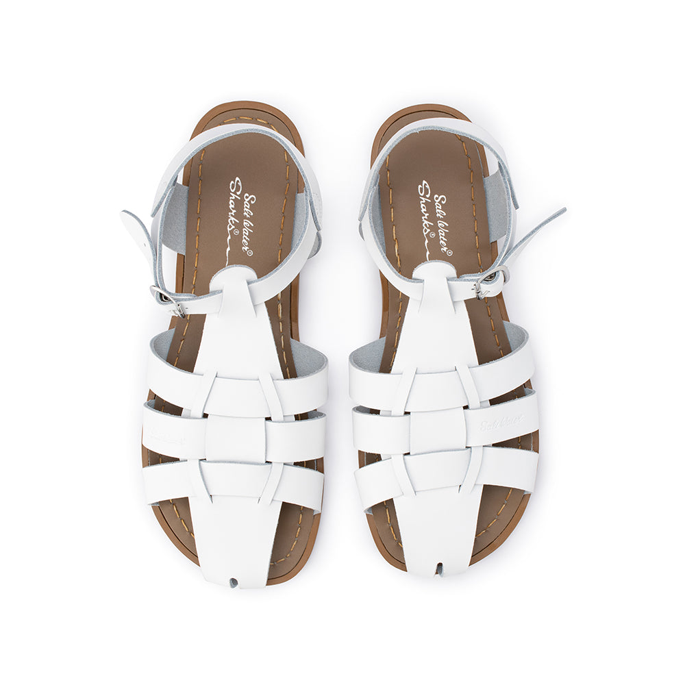 White saltwater sandals on sale