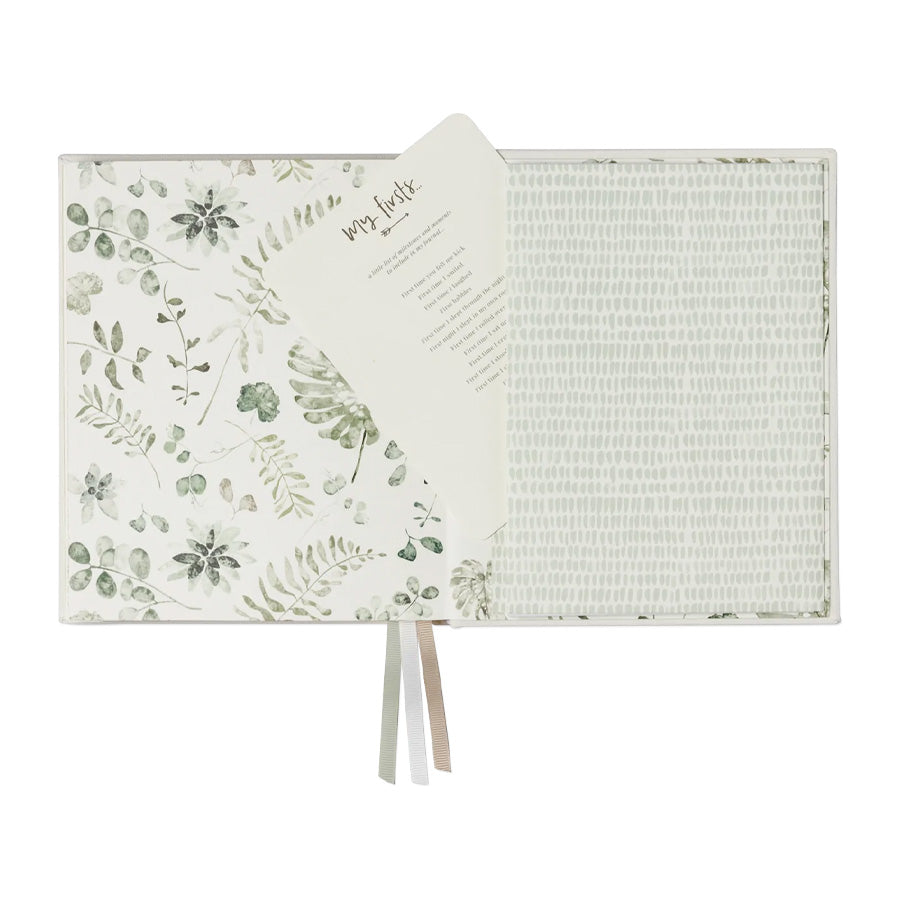 Boxed Linen Cover Luxe Baby Journal - Sage Green