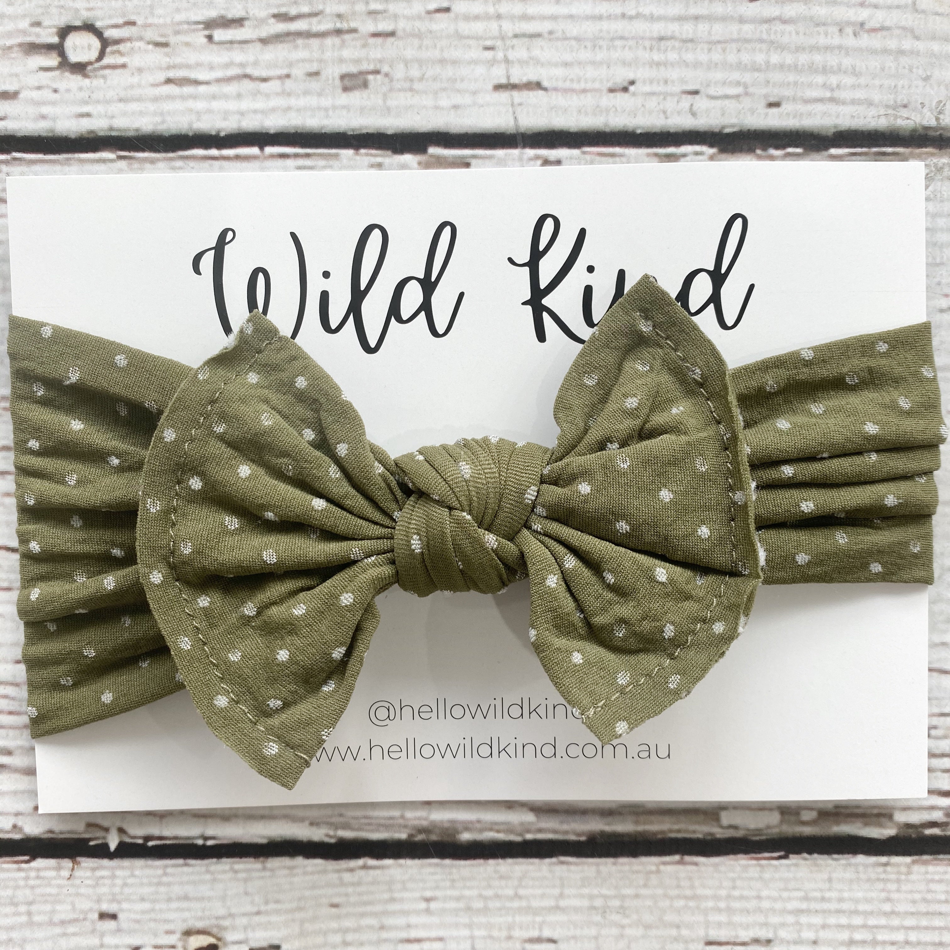Mabel Dotty Wide Bow Headband - Olive