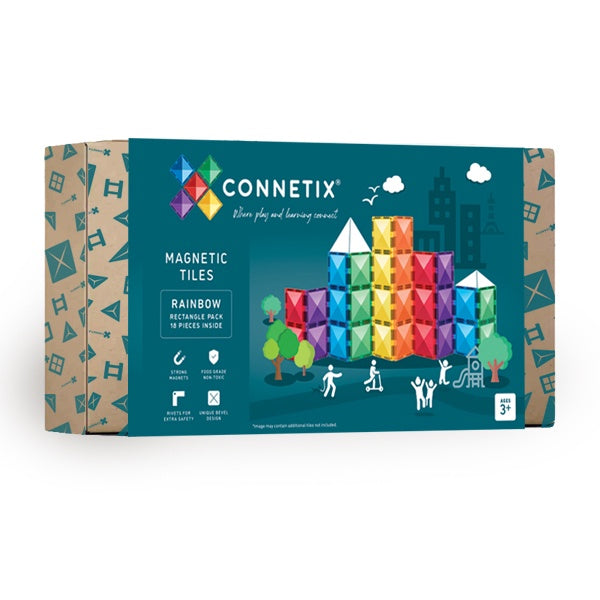 Connetix Tiles - 18 Piece Rectangle Set | Rainbow