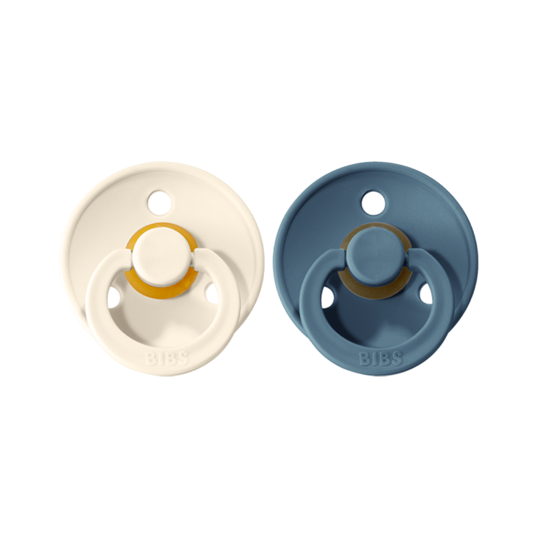 BIBS Colour Pacifier 2 Pack - Ivory/Petrol Blue