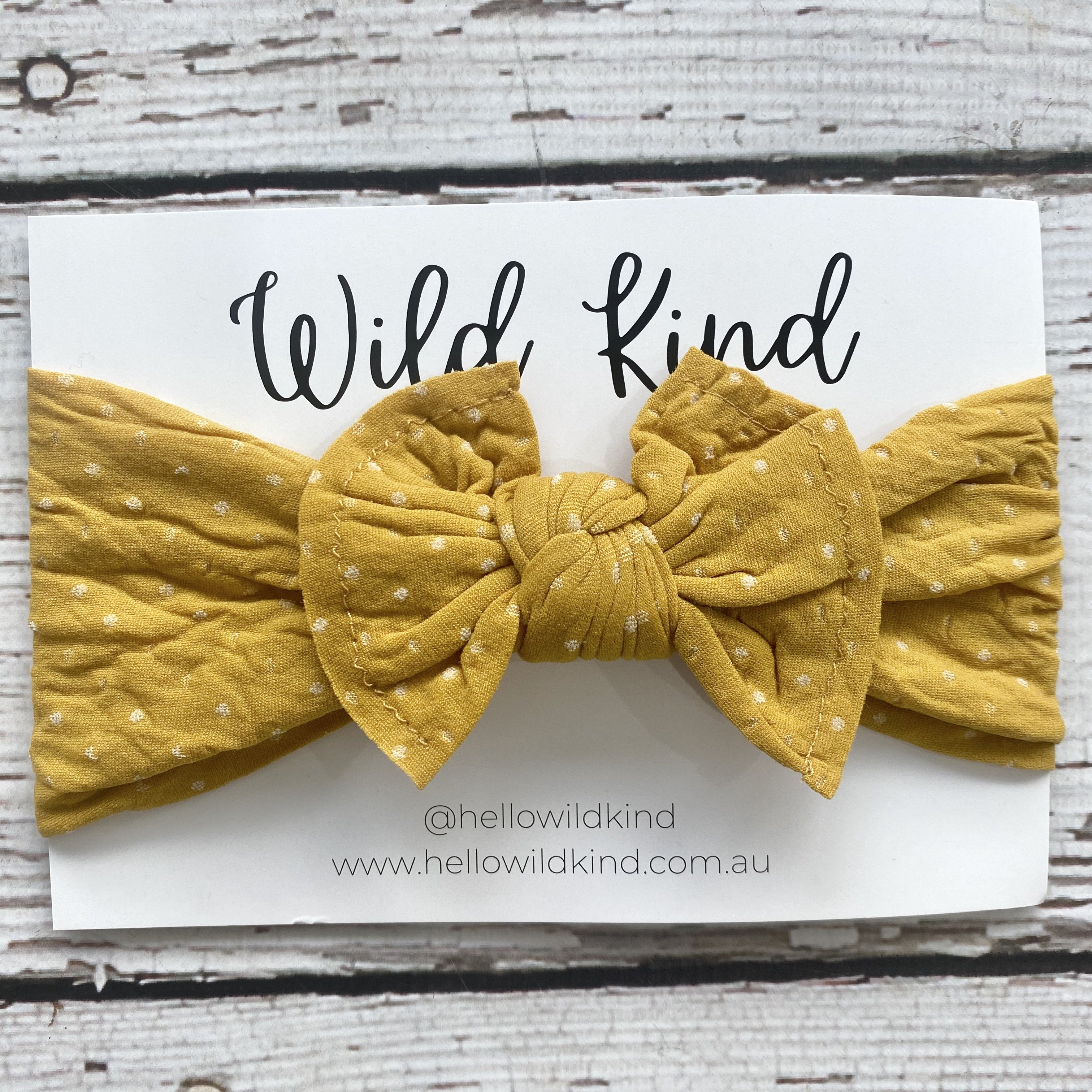 Mabel Dotty Wide Bow Headband - Mustard