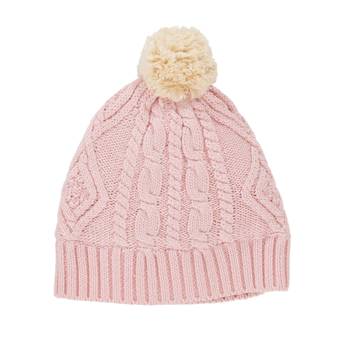 Acorn Cable Knit Beanie - Pink