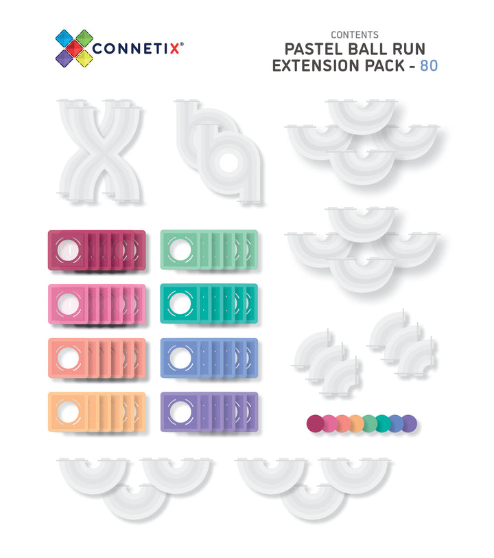 Connetix Tiles - 80 Piece Ball Run Expansion Pack | Pastel