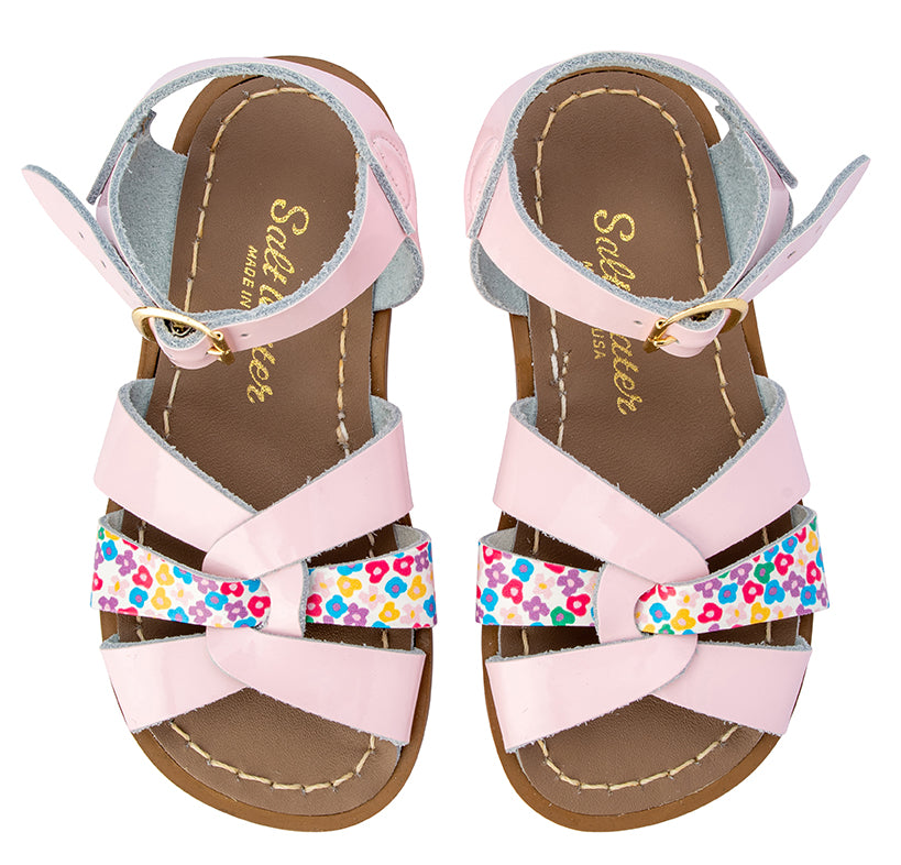 Saltwater Sandals Original Mash Up Shiny Pink Floral Daisy and Hen