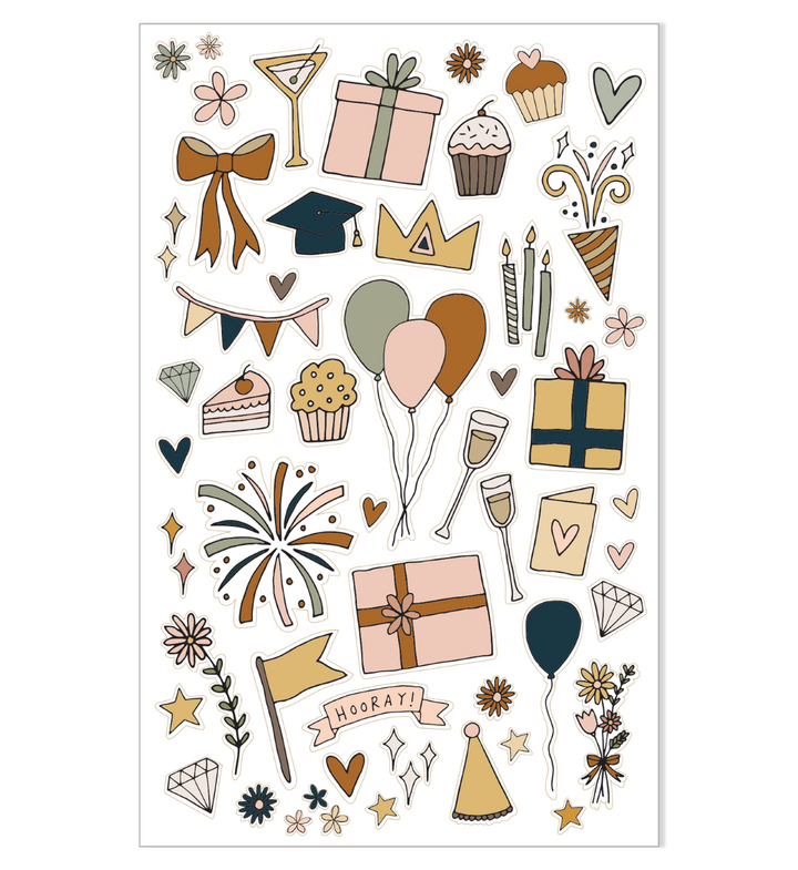 Emma Kate Co. Illustrated Stickers Set | Celebrations |2 Sheets