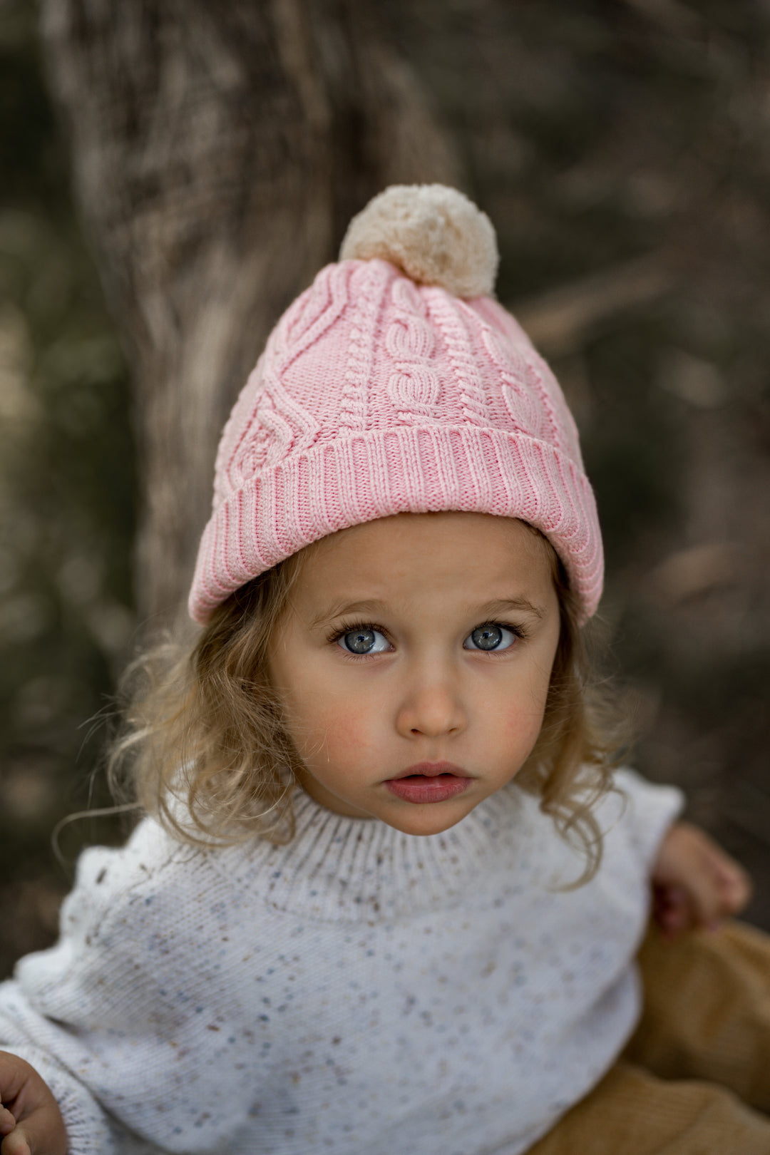 Acorn Cable Knit Beanie - Pink