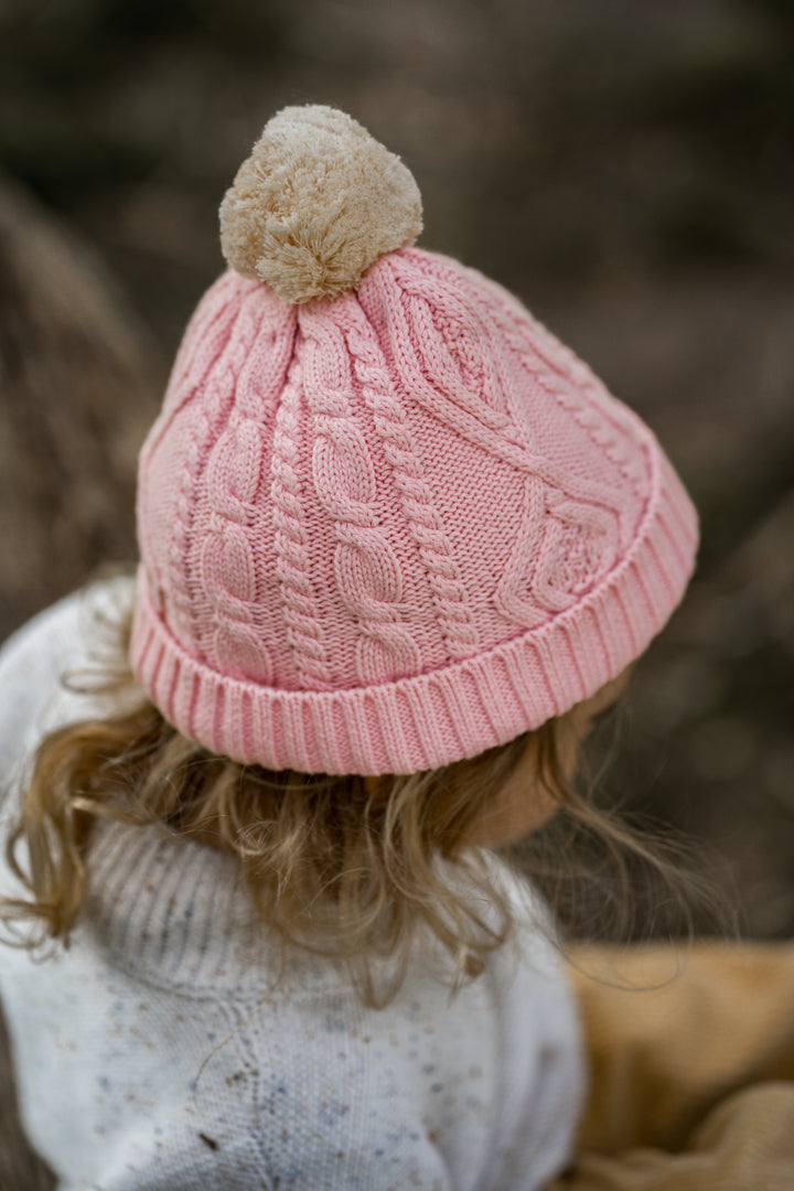 Acorn Cable Knit Beanie - Pink