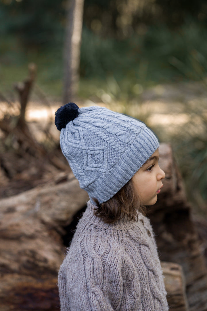 Acorn Cable Knit Beanie - Grey