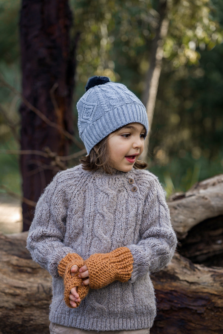 Acorn Cable Knit Beanie - Grey