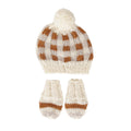 Checks Beanie and Mittens Set - Caramel