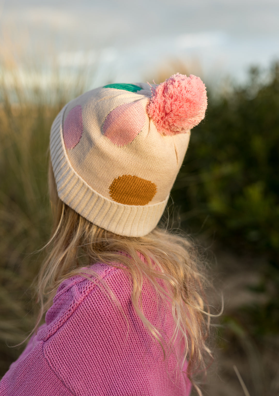 Acorn Spots Merino Beanie - Pink