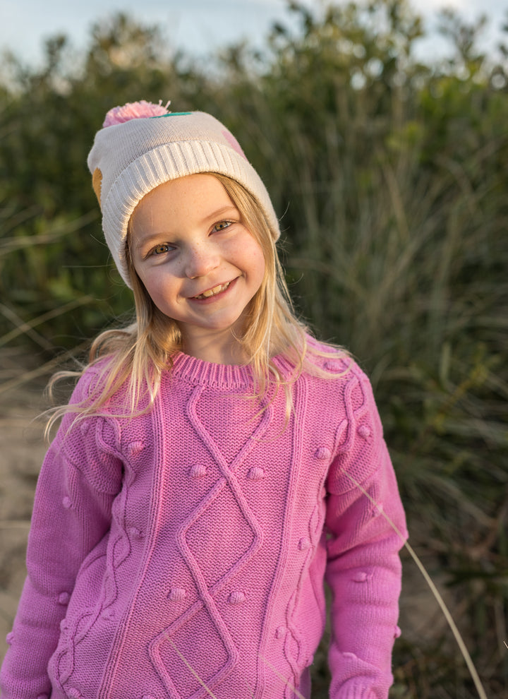 Acorn Spots Merino Beanie - Pink