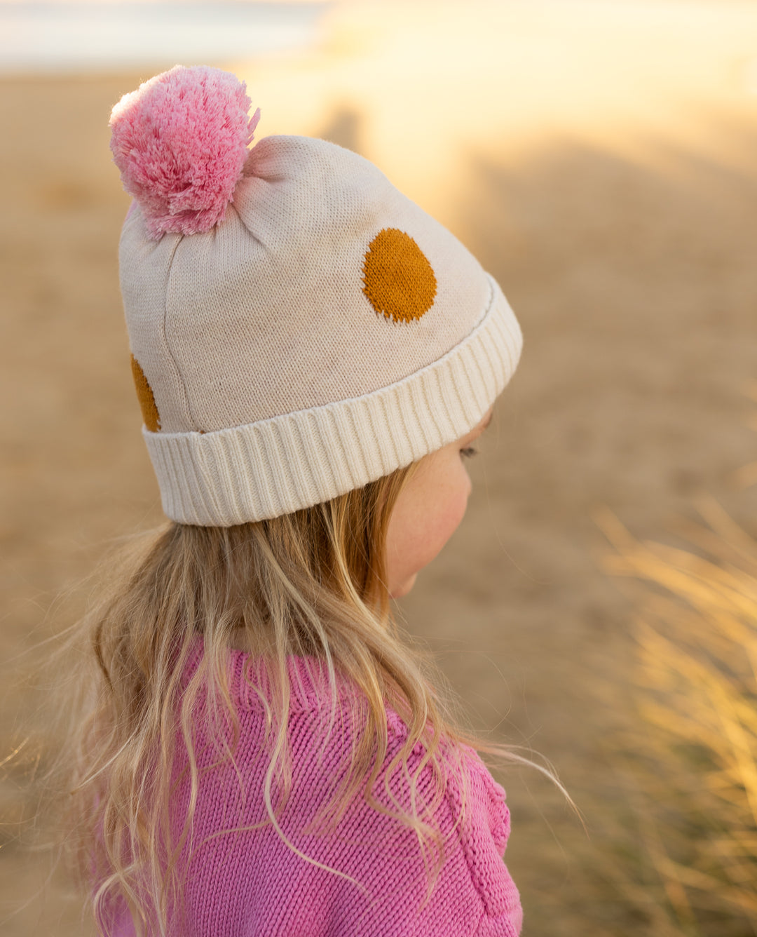 Acorn Spots Merino Beanie - Pink