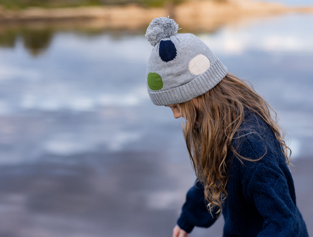 Acorn Spots Merino Beanie - Grey