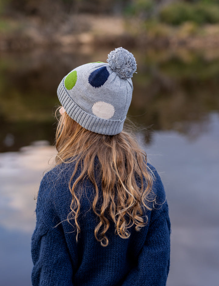 Acorn Spots Merino Beanie - Grey