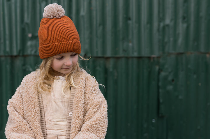 Acorn Oslo Merino Ribbed Beanie - Chestnut & Oatmeal