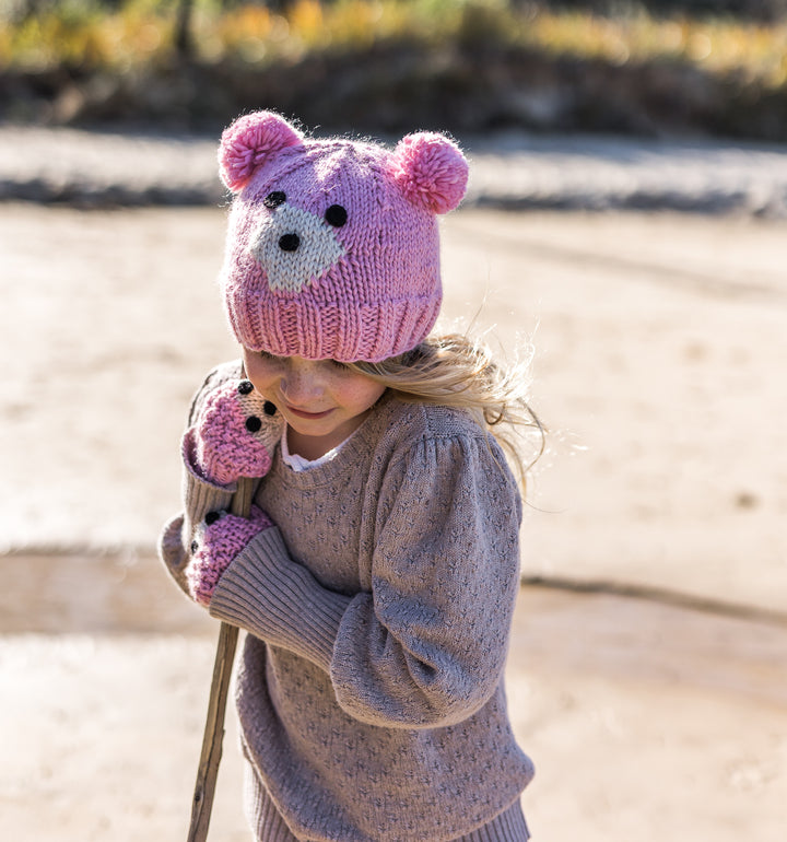 Acorn Bear Face Beanie - Pink