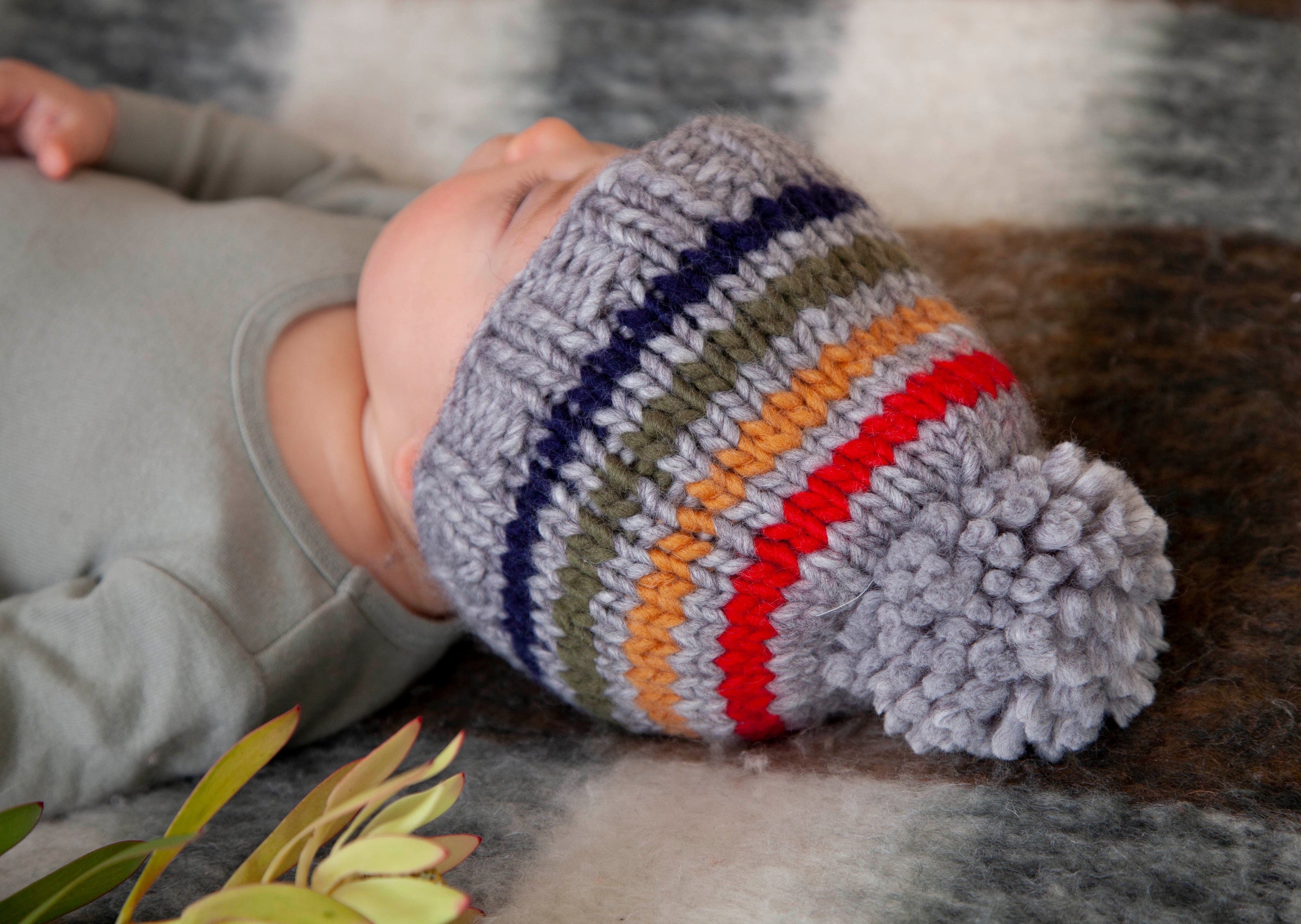 Acorn Rainbow Stripe Beanie - Grey