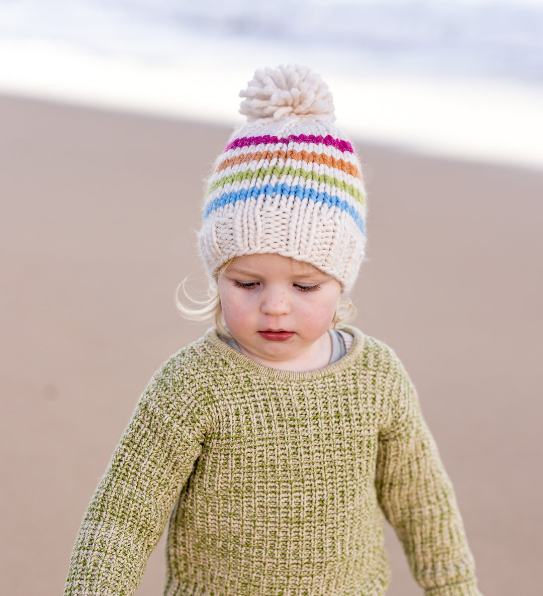 Acorn Rainbow Stripe Beanie - Natural