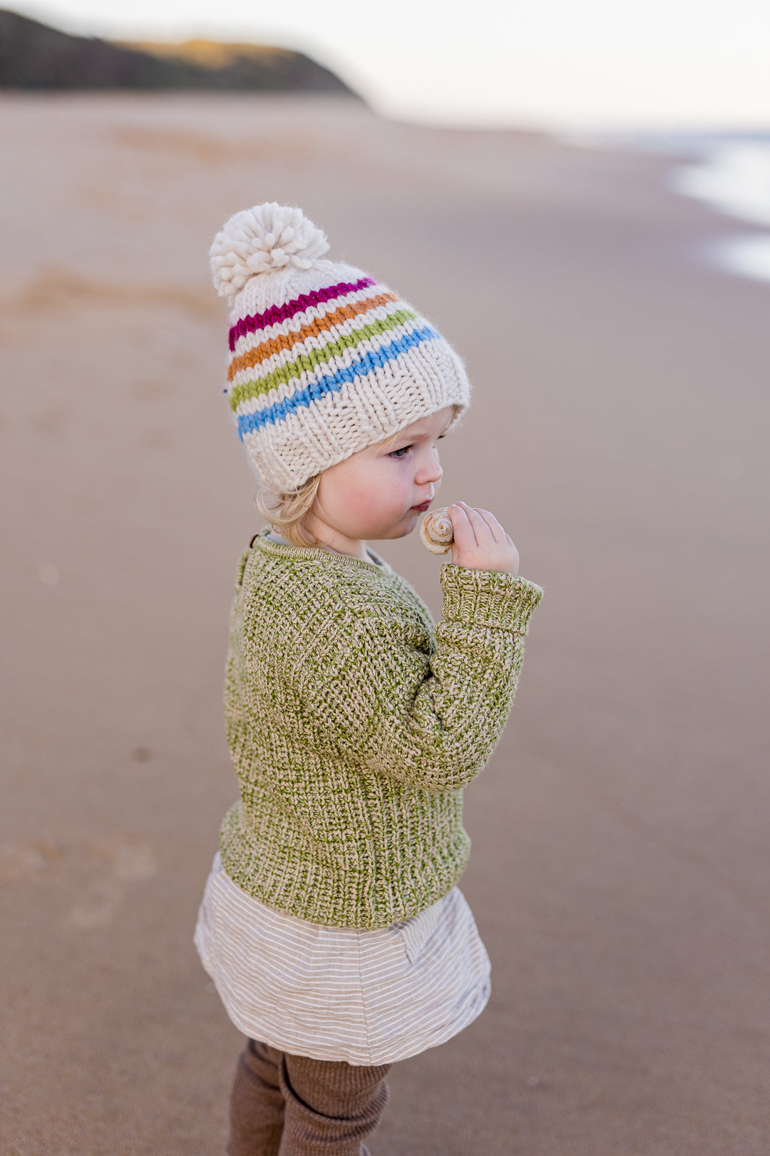 Acorn Rainbow Stripe Beanie - Natural