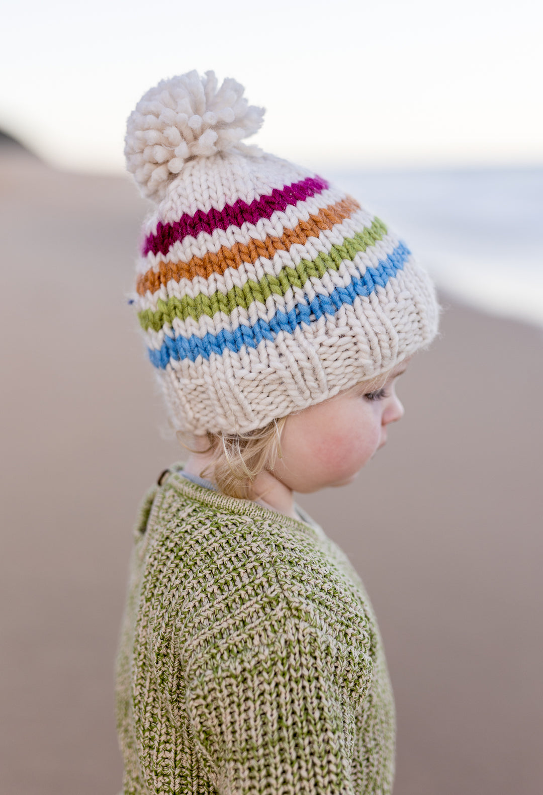 Acorn Rainbow Stripe Beanie - Natural