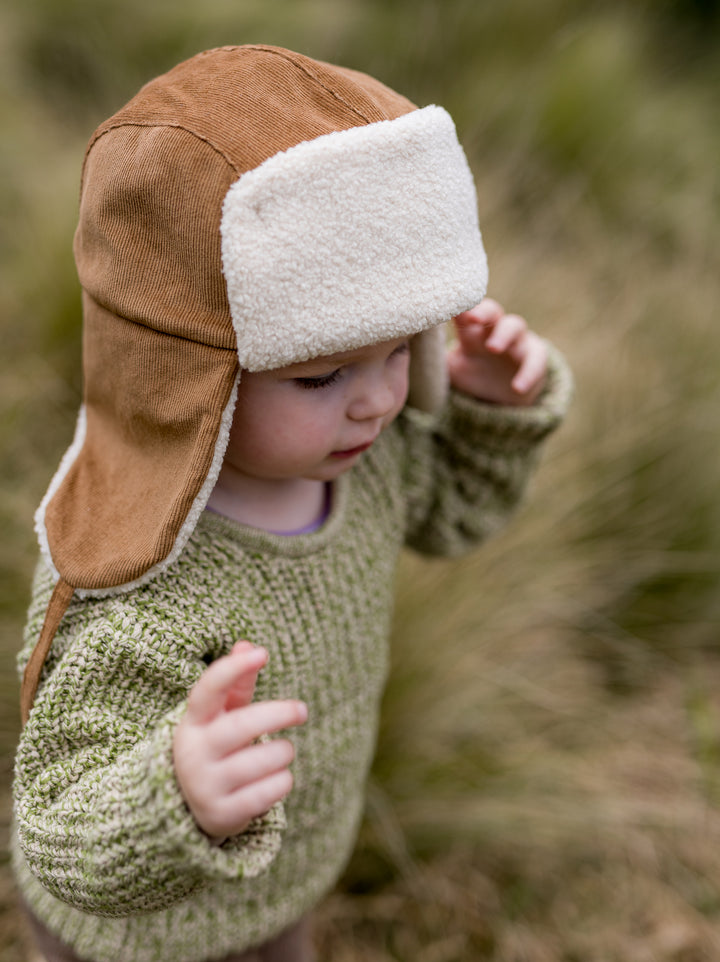 Acorn Aviator Cord Beanie - Chestnut