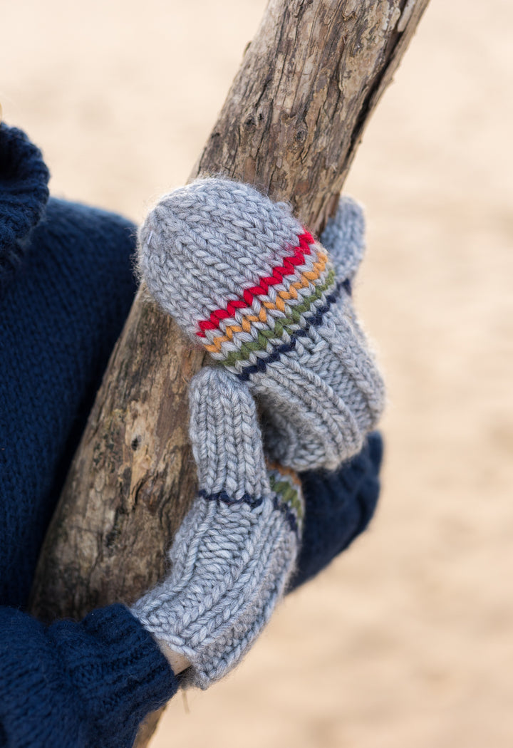 Acorn Rainbow Stripe Mittens - Grey