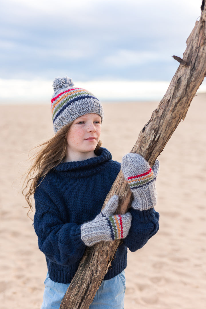 Acorn Rainbow Stripe Mittens - Grey