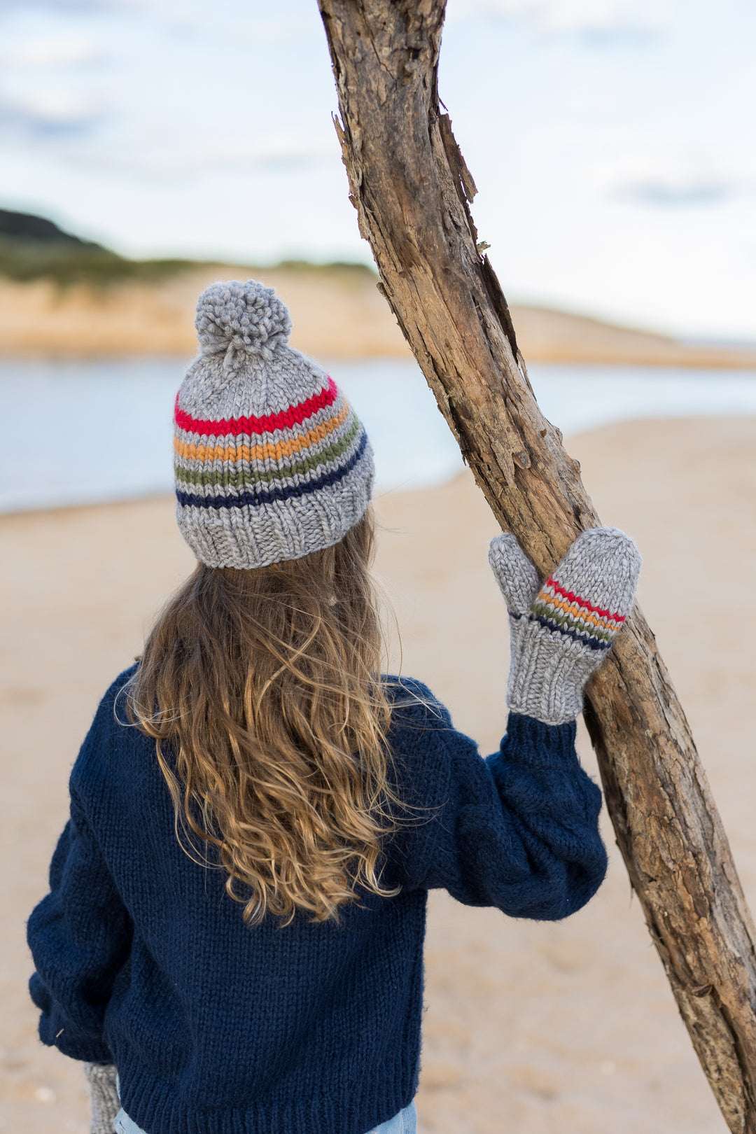 Acorn Rainbow Stripe Mittens - Grey