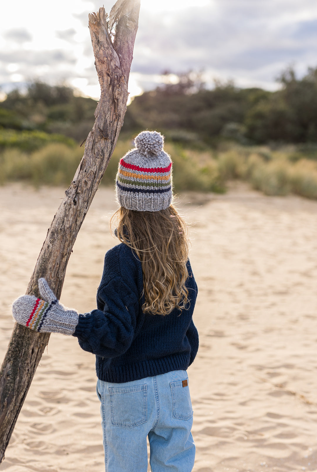 Acorn Rainbow Stripe Mittens - Grey