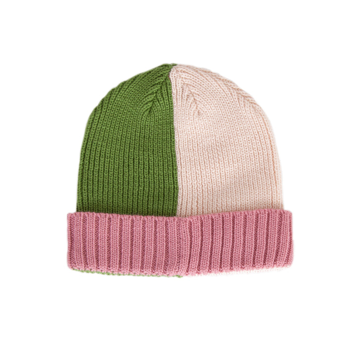 Acorn River Merino Beanie - Green and Pink