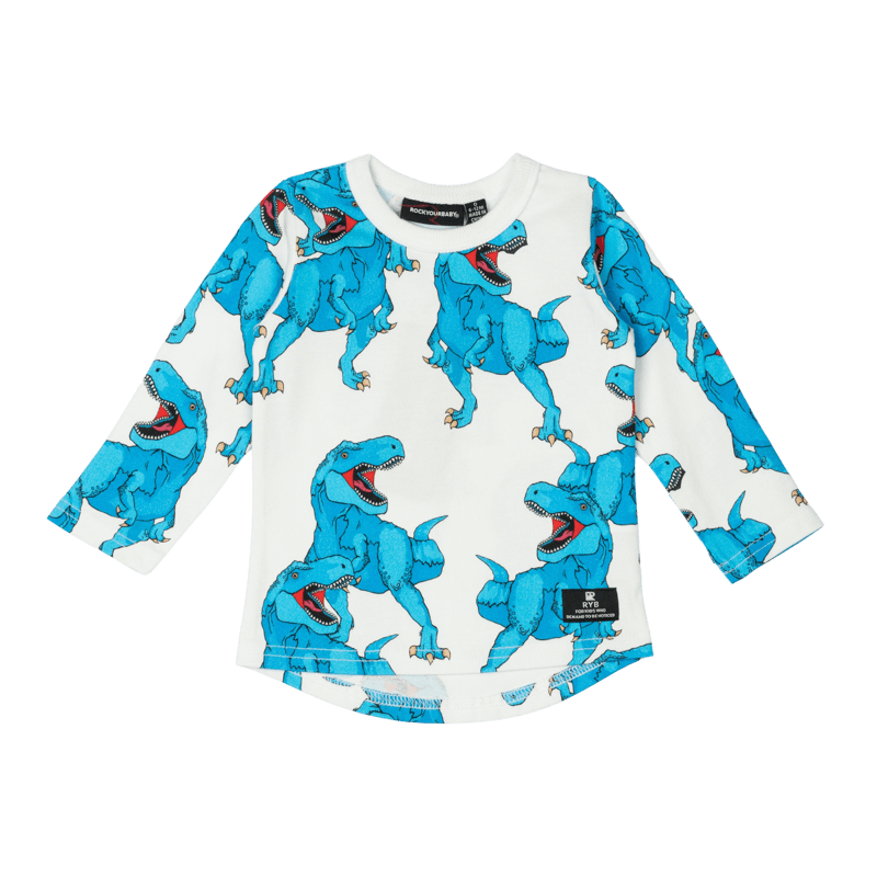 Rock Your Baby Blue Rex Roar Baby Long Sleeve T-Shirt